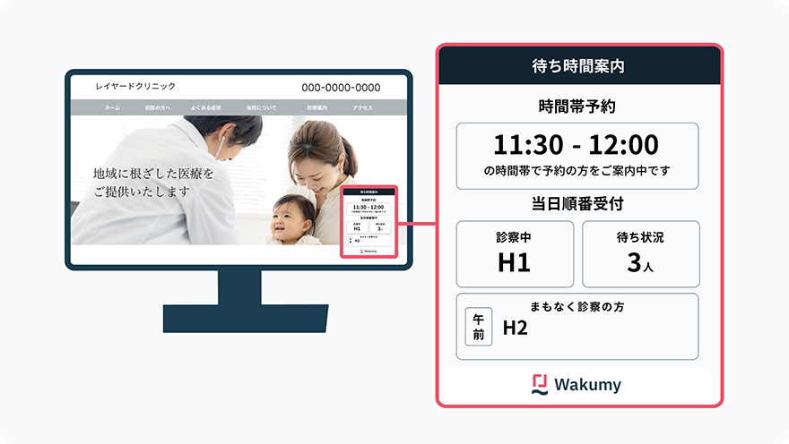 予約システムWakumy状況表示機能のホームページ表示イメージ