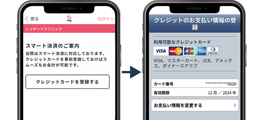 クリニックのスマート決済でクレジットカード登録を行う画面